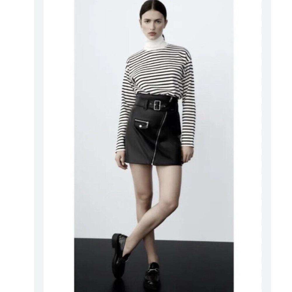 Rachel Zoe Faux Leather A-line Mini Biker Buckle Skirt Size 12